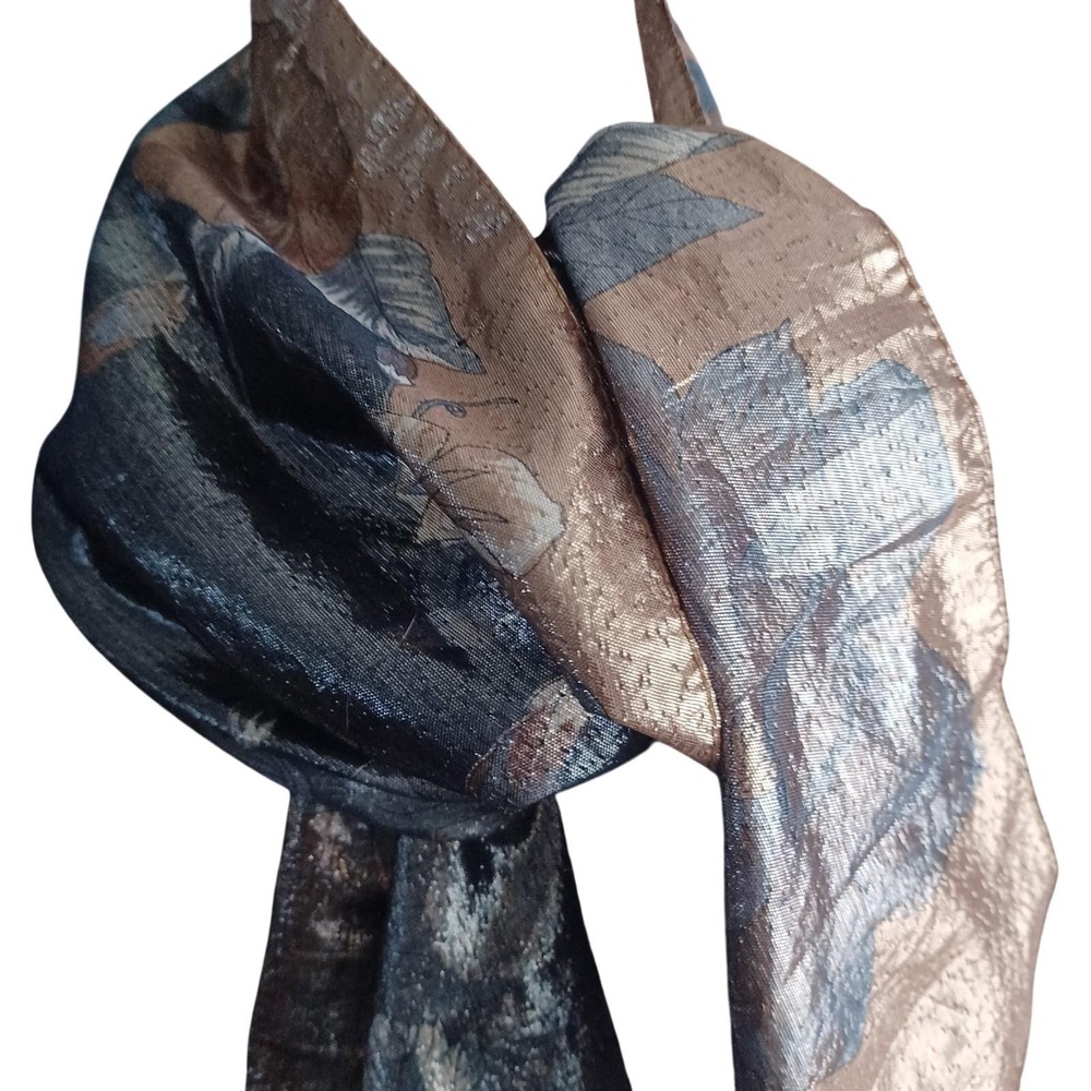 Webb‎ & Co Italy Women Metallic Floral Scarf Bronze Silver Blue Evening Wrap 53" - Picture 4 of 16